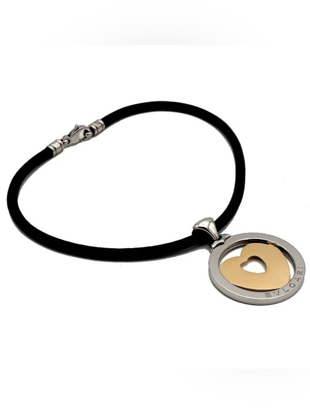 Large Heart BVLGARI BULGARI Tondo 18K Gold Stainless Steel Pendant Necklace